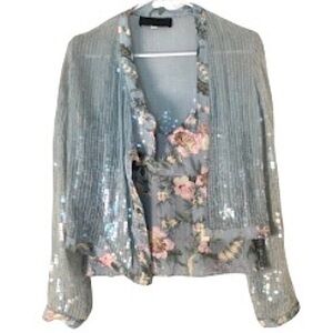Sequin Jacket and Floral Silk Camisole Set Boho Luxe